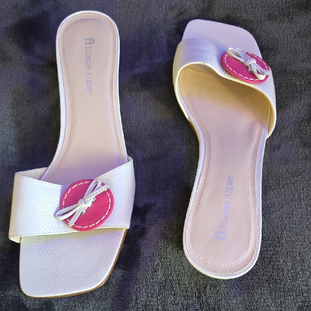Etienne Aigner White Sandals with Pink Accent